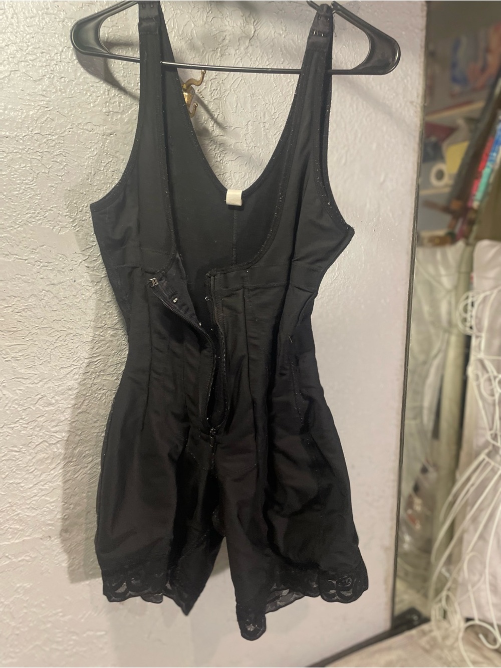 Black Shapewear Bodysuit Short with Lace Trim